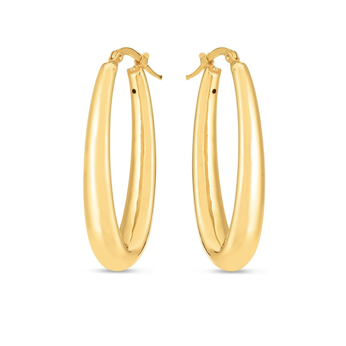 14k Yellow Gold Elongated Oval Hoops-1
