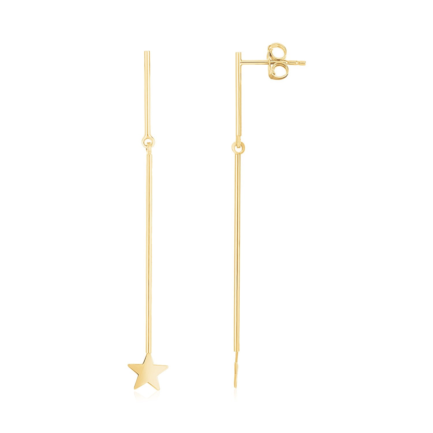 14K Yellow Gold Star Drop Earrings-0