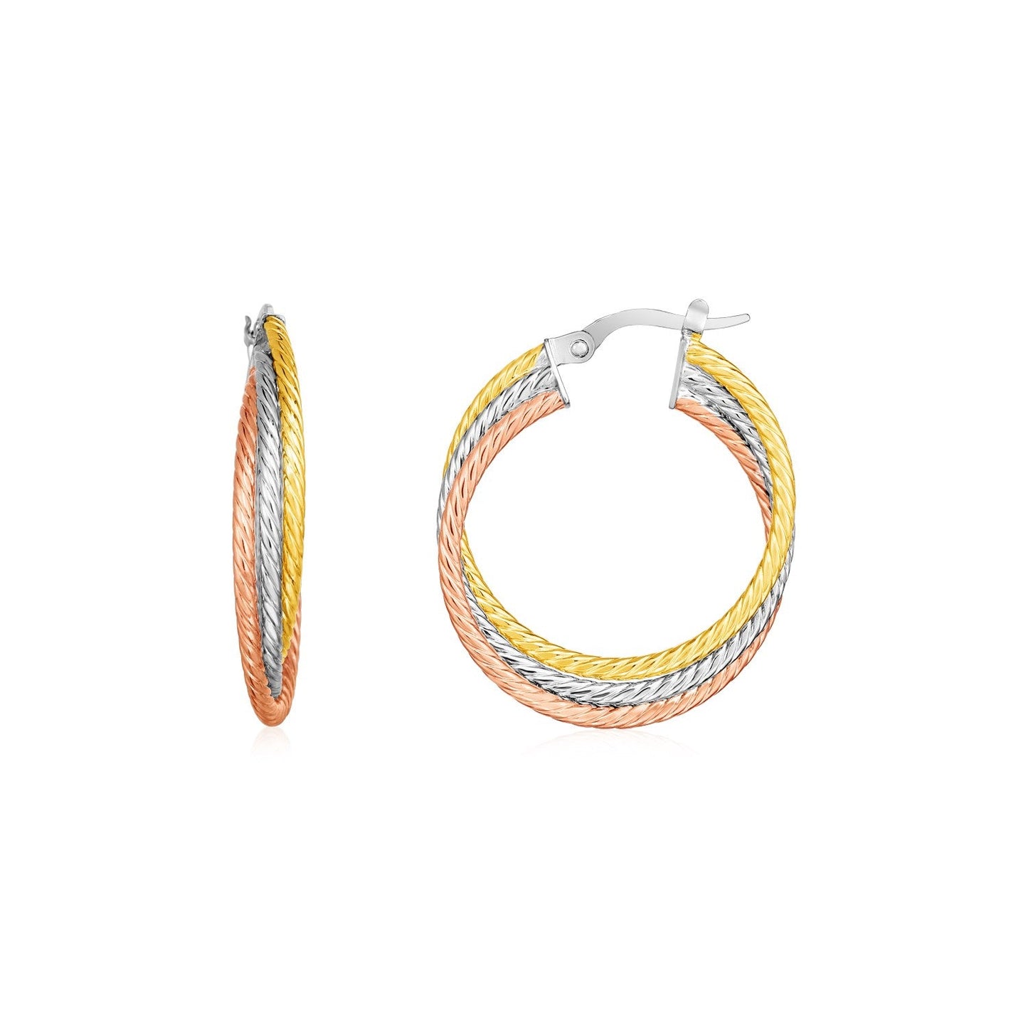 14k Tri Color Gold Three Part Round Hoop Earrings-0