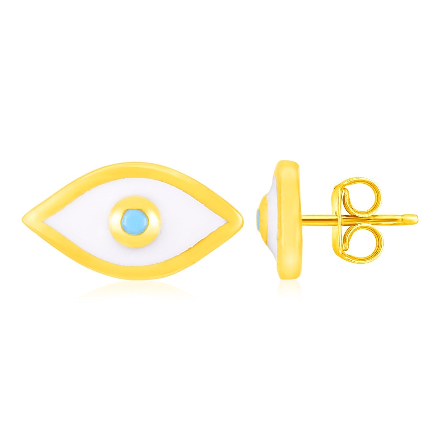 14K Yellow Gold Evil Eye Earrings with Enamel-0