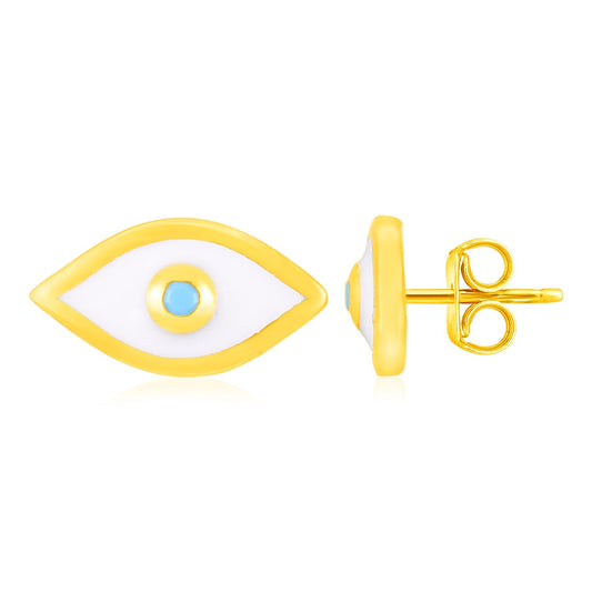 14K Yellow Gold Evil Eye Earrings with Enamel-0