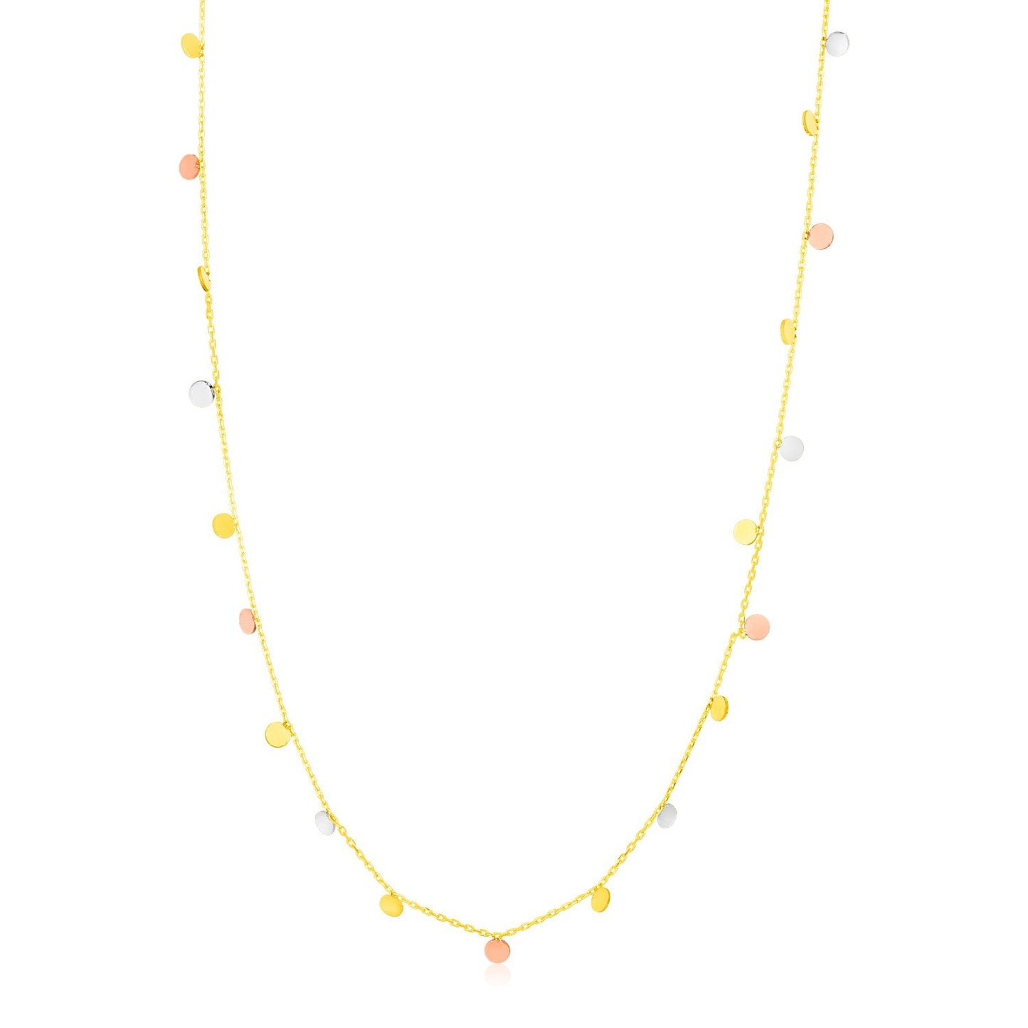 14K Tri Color Necklace with Dangling Circles-0