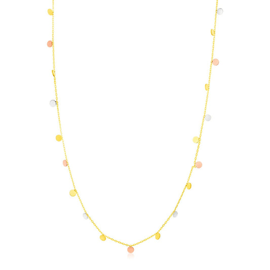 14K Tri Color Necklace with Dangling Circles-0