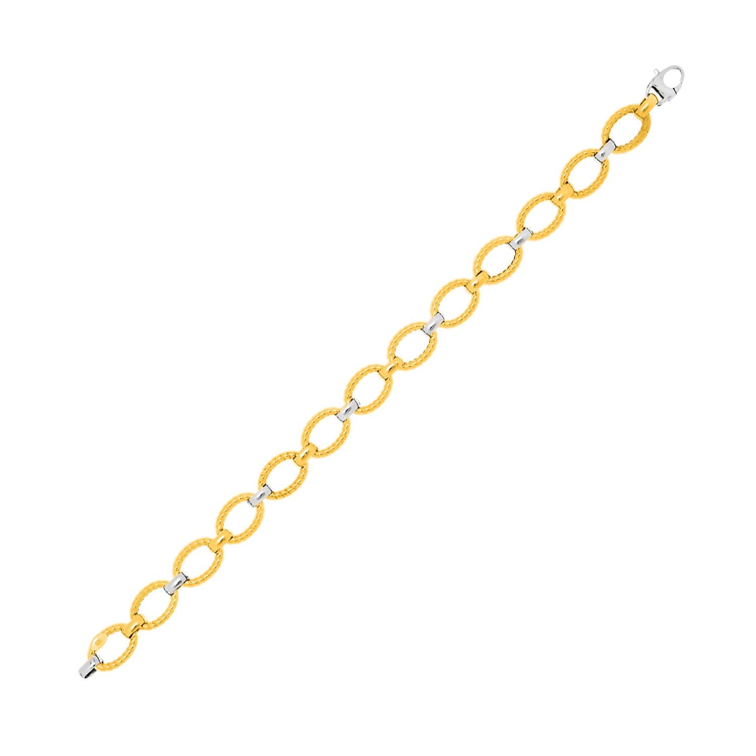 14k Two-Tone Gold Chain Bracelet with Textured Oval Links-0