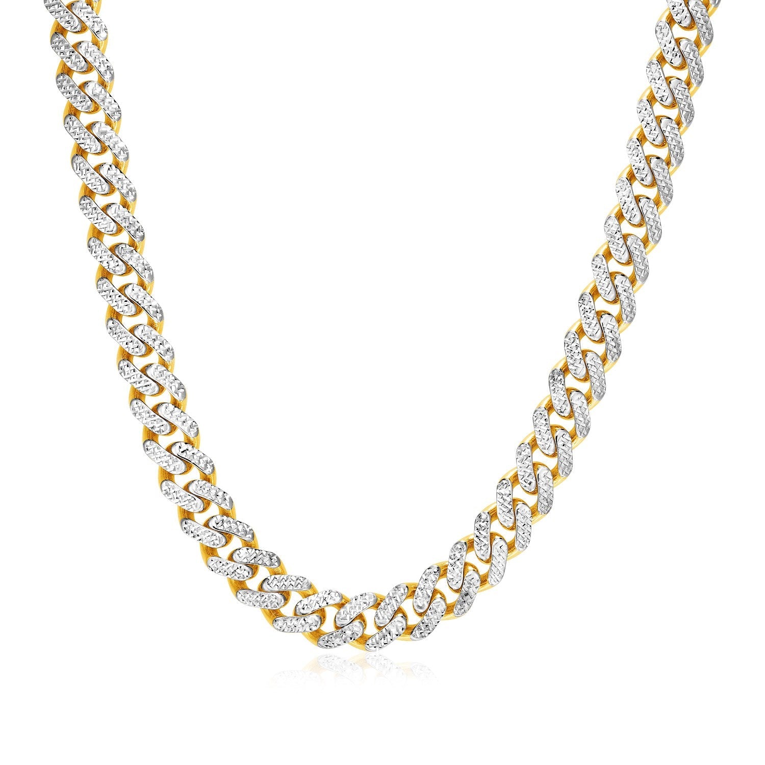 14k Two Tone Gold Miami Cuban Chain Necklace with White Pave-0
