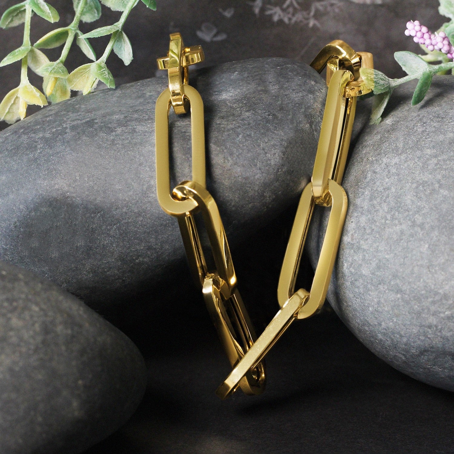 14k Yellow Gold Extra Wide Paperclip Chain Necklace-3