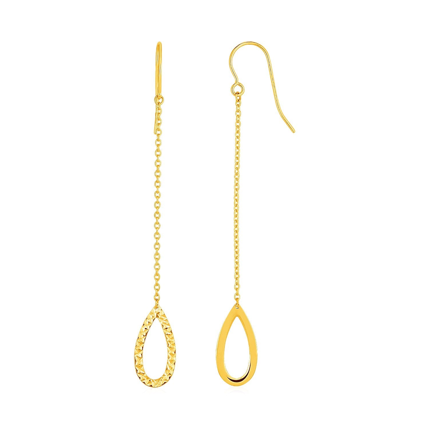 Textured Pear Shaped Long Drop Earrings in 14k Yellow Gold-0