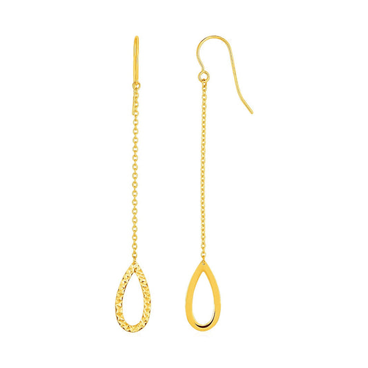 Textured Pear Shaped Long Drop Earrings in 14k Yellow Gold-0