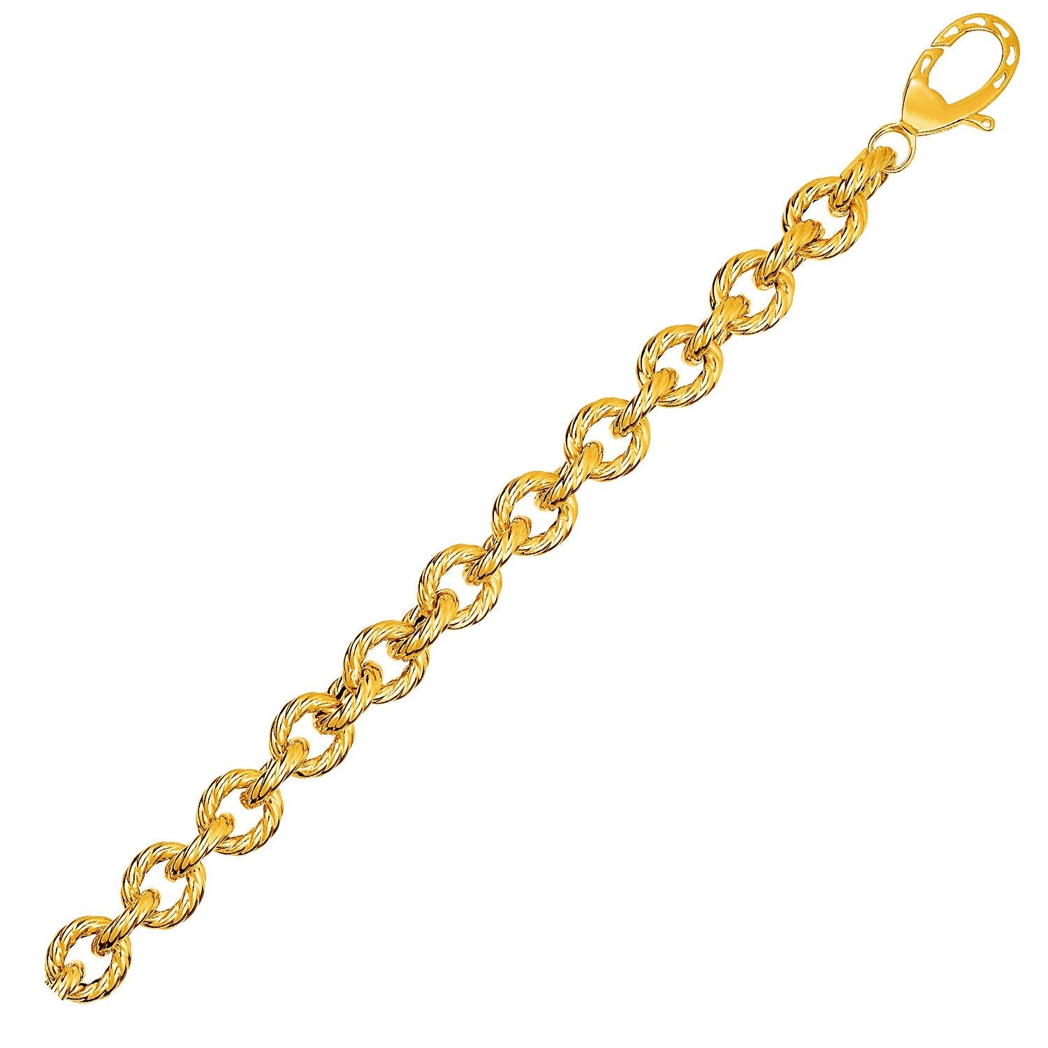 Textured Oval Link Bracelet in 14k Yellow Gold-0