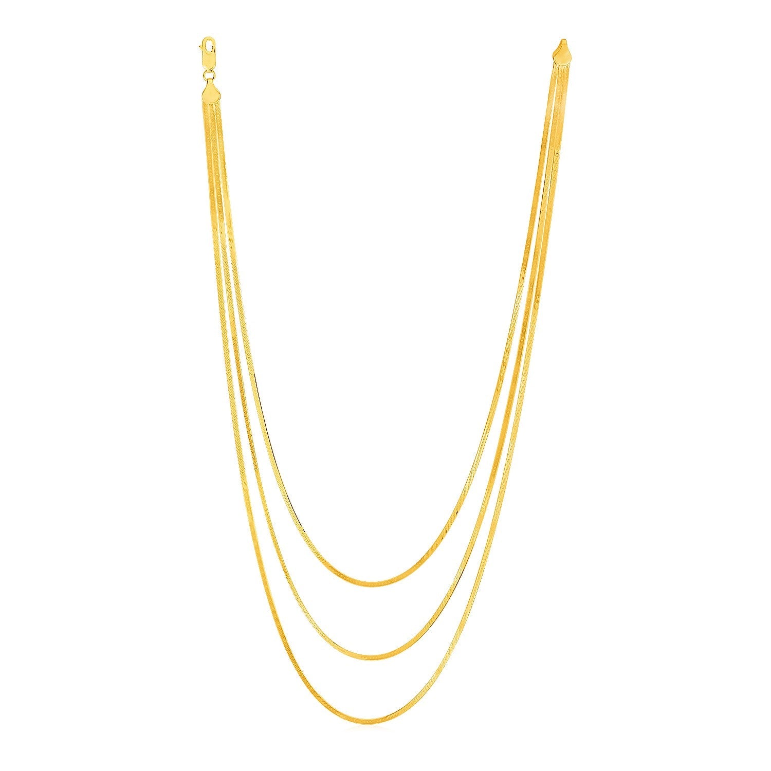 14k Yellow Gold Three Strand Herringbone Chain Necklace-0