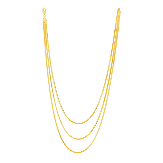 14k Yellow Gold Three Strand Herringbone Chain Necklace-0