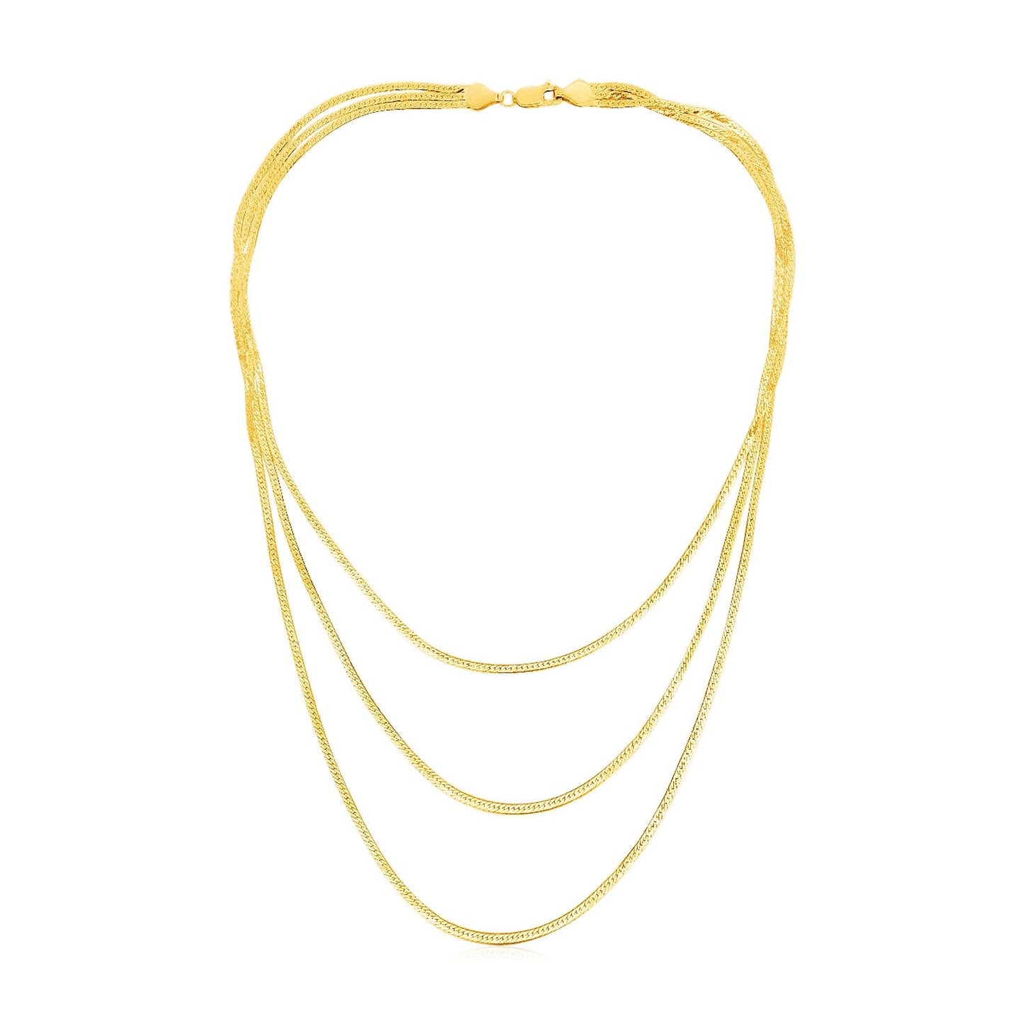14k Yellow Gold Three Strand Herringbone Chain Necklace-1