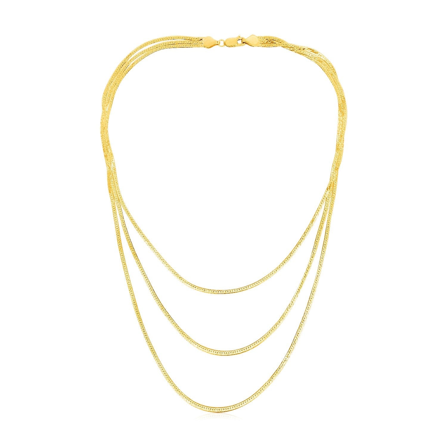 14k Yellow Gold Three Strand Herringbone Chain Necklace-1