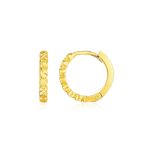 14k Yellow Gold Petite Textured Round Hoop Earrings-0
