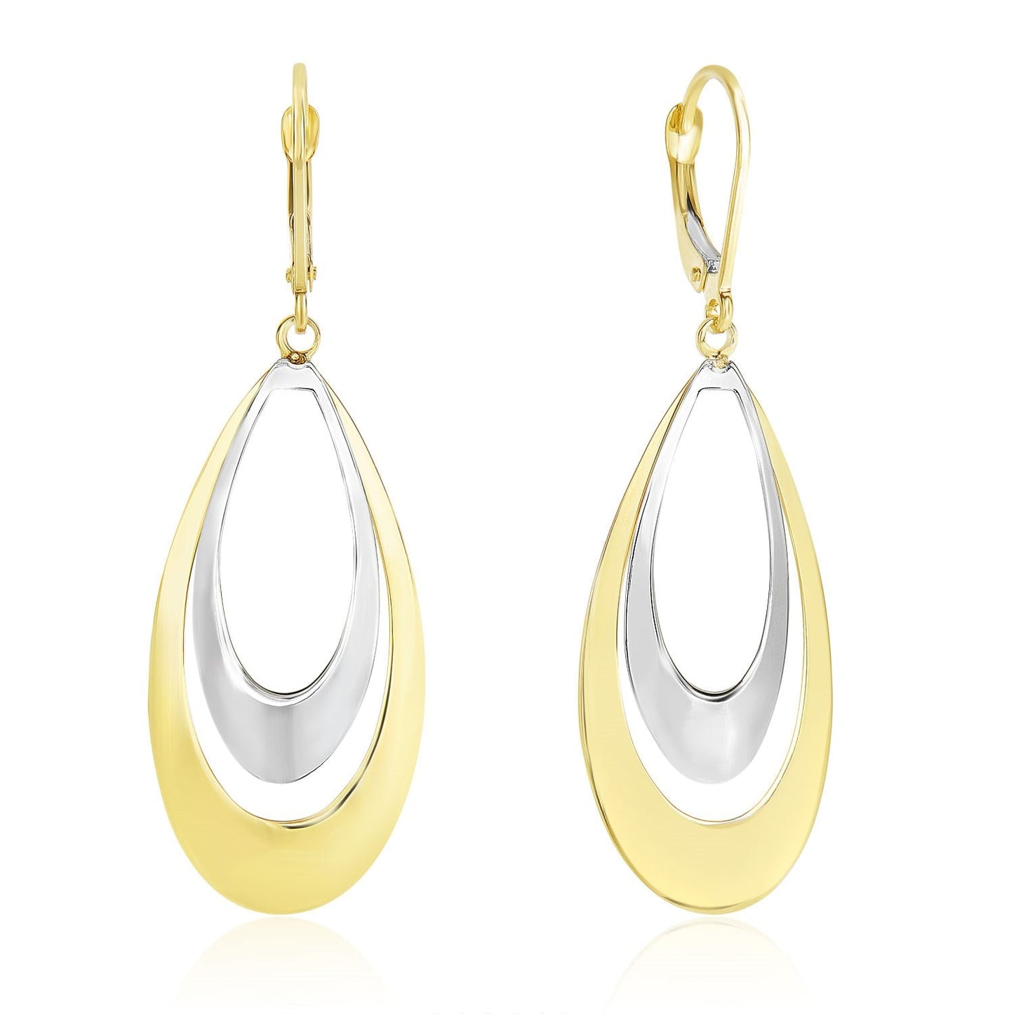 14k Two-Tone Gold Graduated Open Double Teardrop Earrings-0