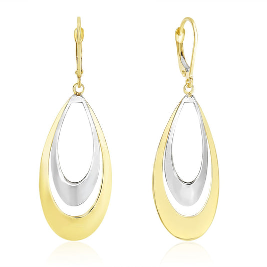 14k Two-Tone Gold Graduated Open Double Teardrop Earrings-0
