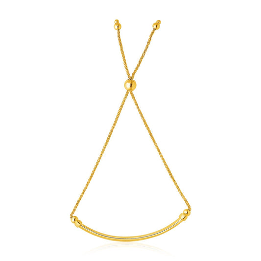 14k Yellow Gold Smooth Curved Bar and Lariat Style Bracelet-0
