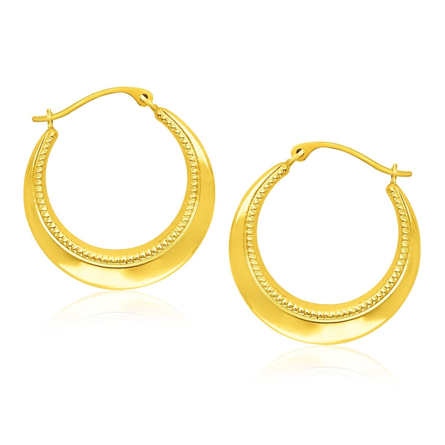 14k Yellow Gold Round Rope Texture Hoop Earrings-0