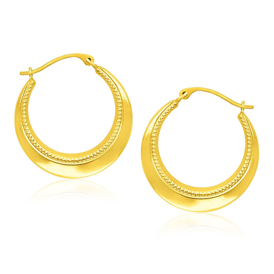 14k Yellow Gold Round Rope Texture Hoop Earrings-0