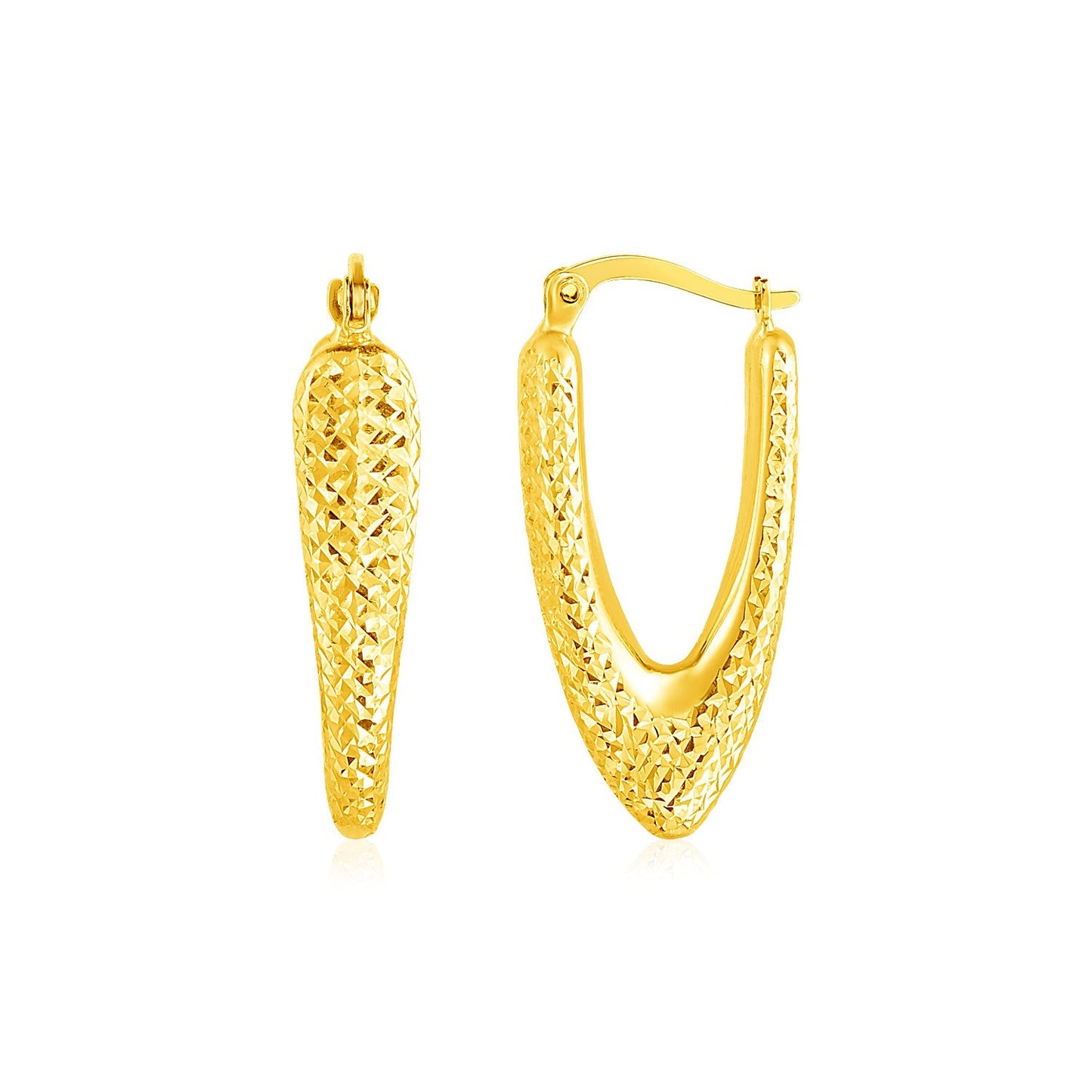 14k Yellow Gold V Shaped Puffed Hoop Earrings-0