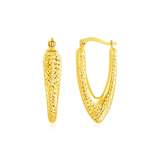 14k Yellow Gold V Shaped Puffed Hoop Earrings-0