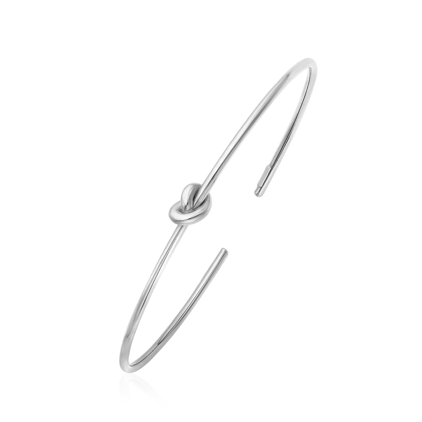 14k White Gold Polished Cuff Bangle with Knot-0