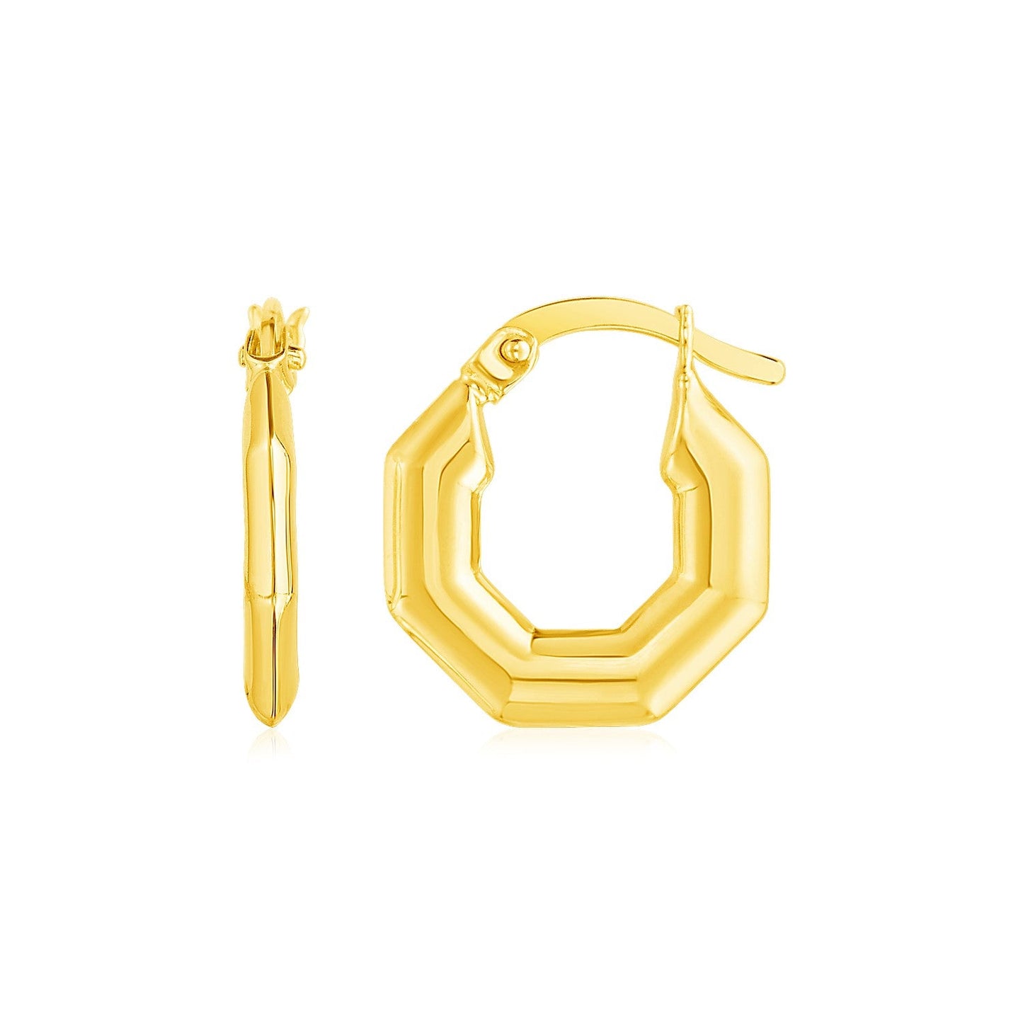14k Yellow Gold Octagon Hoop Earrings-0