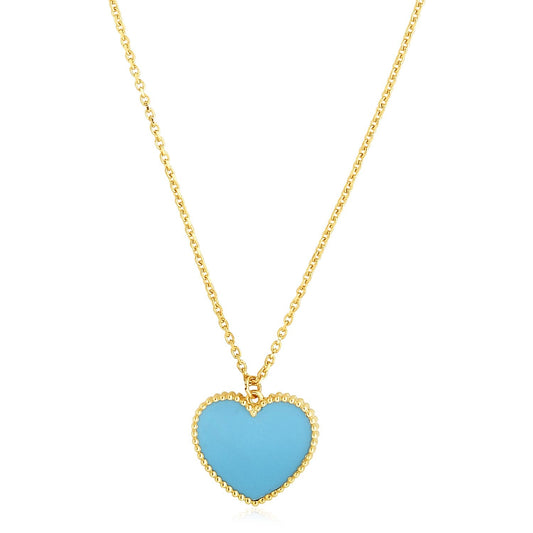 14k Yellow Gold High Polish Heart Turquoise Paste Necklace-0
