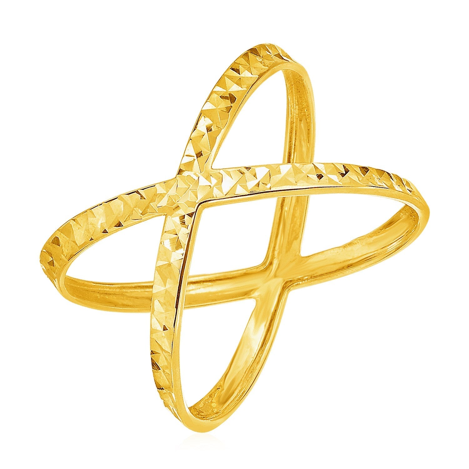 14k Yellow Gold Textured X Profile Ring-0