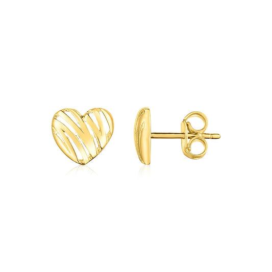 14K Yellow Gold High Polish Scribble Heart Stud Earrings-0
