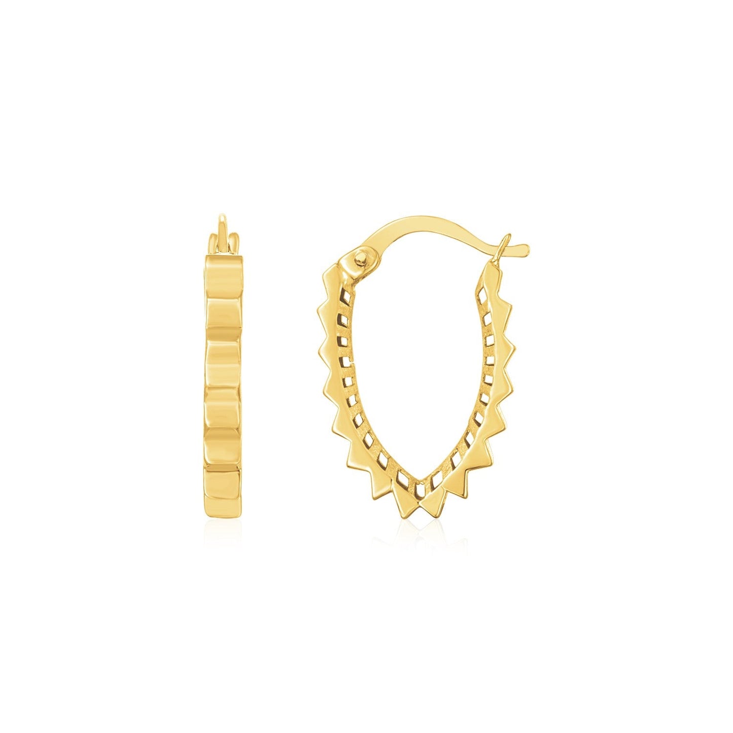14K Yellow Gold Spiky V Hoop Earrings-0