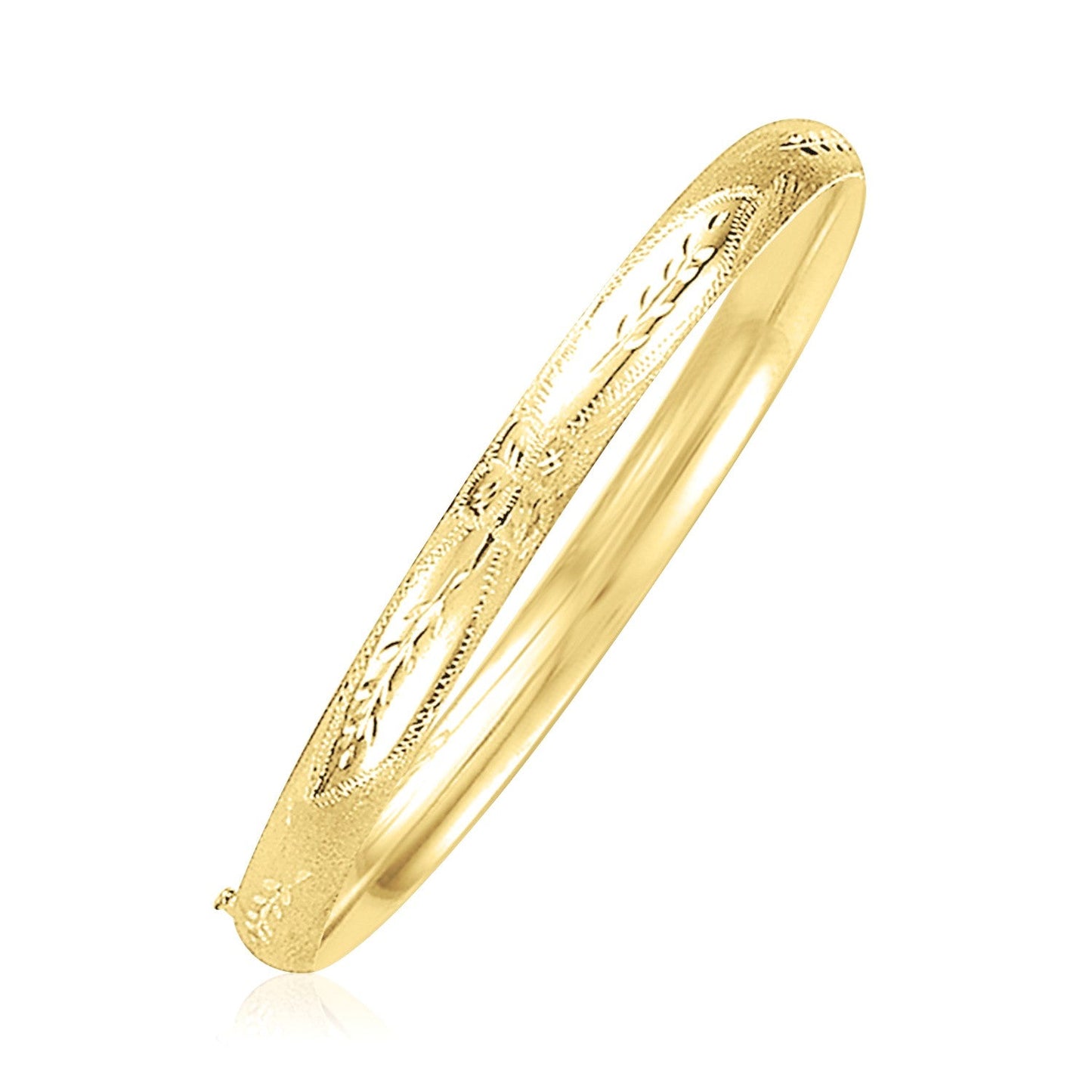 14k Yellow Gold Dome Florentine Design Bangle-0