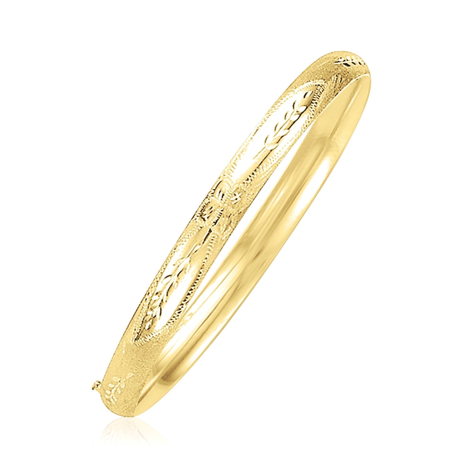 14k Yellow Gold Dome Florentine Design Bangle-0