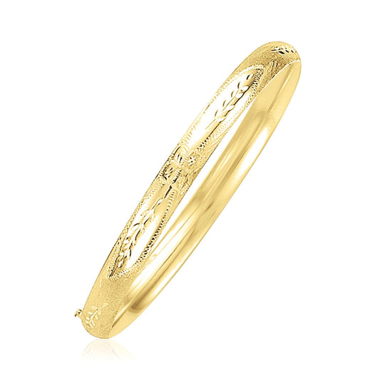 14k Yellow Gold Dome Florentine Design Bangle-0