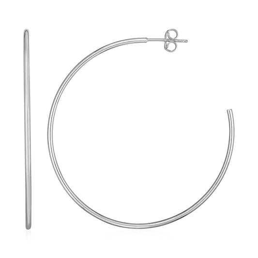 14k White Gold Polished Hoop Earrings-0