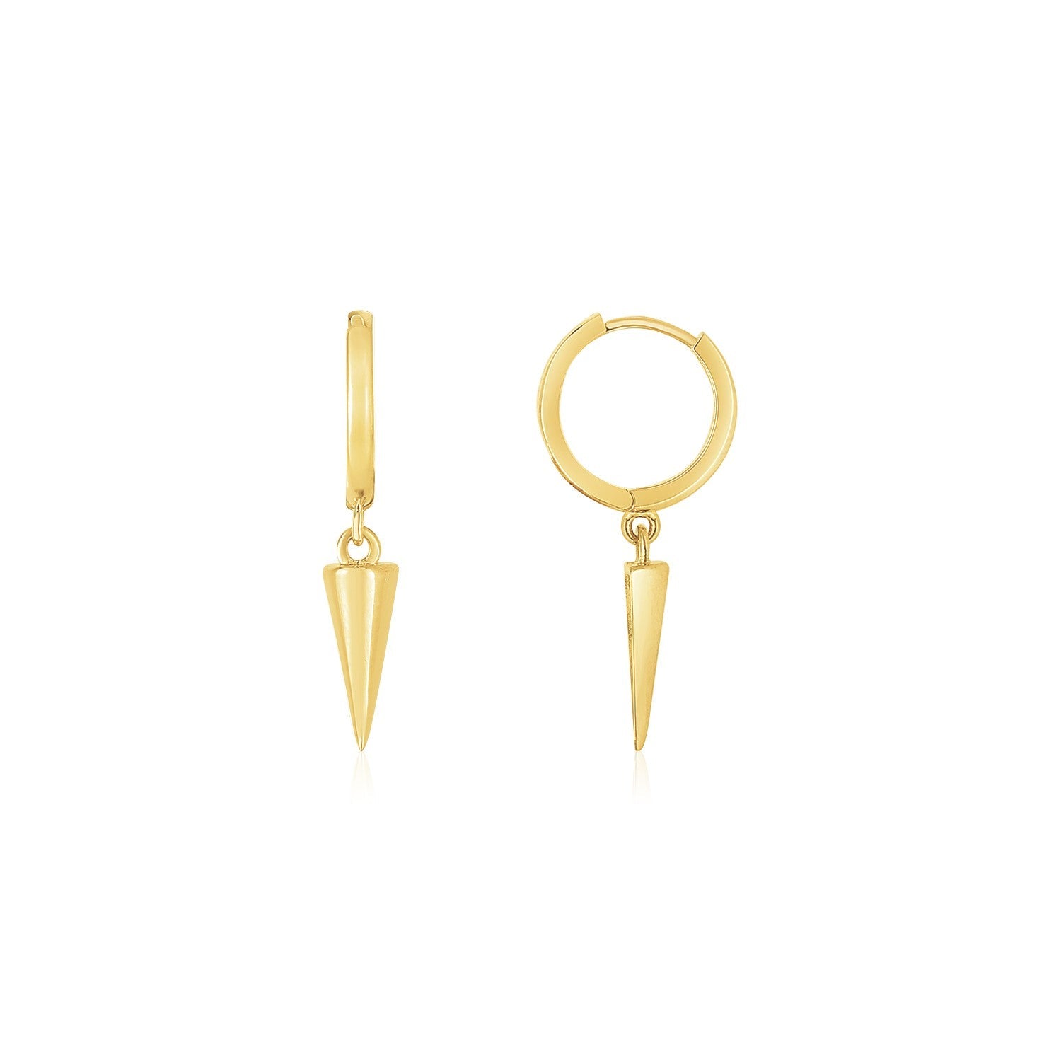 14K Yellow Gold Dangling Spike Drop Hoop Earrings-0