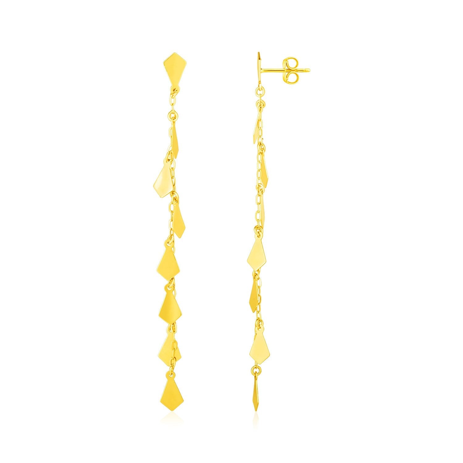 14K Yellow Gold Polished Diamond Motif Dangle Earrings-0