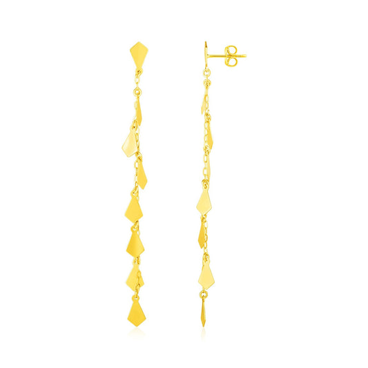14K Yellow Gold Polished Diamond Motif Dangle Earrings-0
