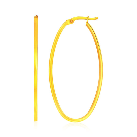 14k Yellow Gold Slim Oval Shape Hoop Earrings-0