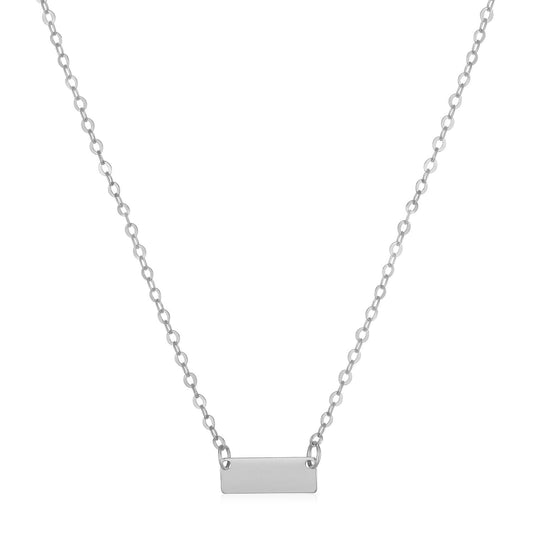 14k White Gold Polished Mini Bar Necklace-0