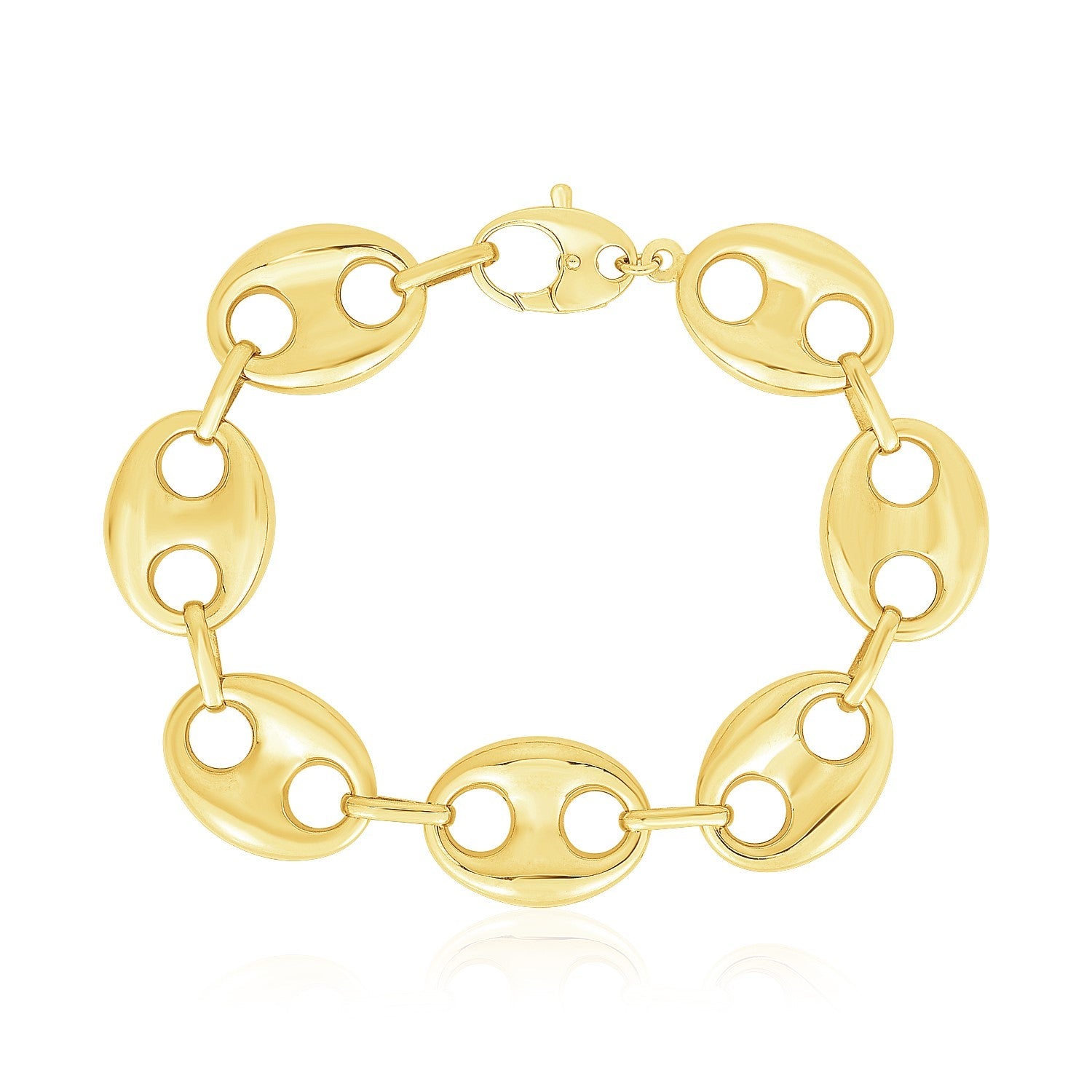 14k Yellow Gold High Polish Lite Puffed Mariner Link Bracelet (21 mm)-0