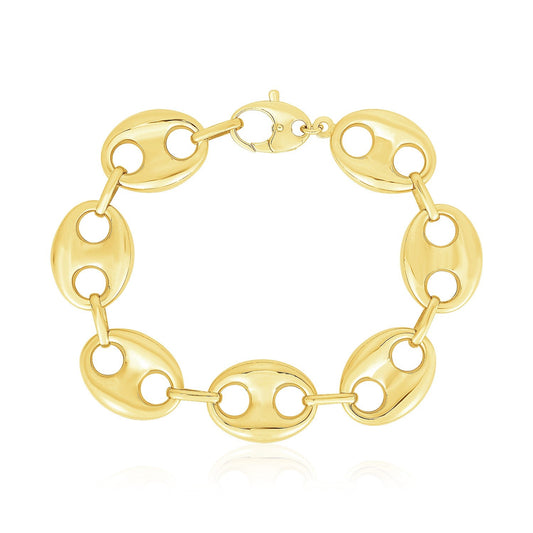 14k Yellow Gold High Polish Lite Puffed Mariner Link Bracelet (21 mm)-0