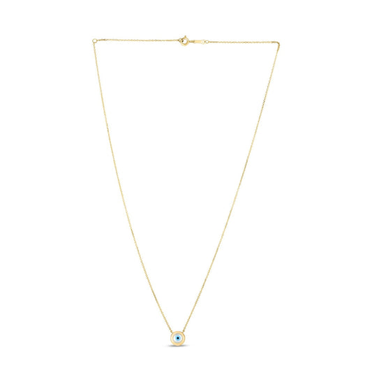 14k Yellow Gold MOP Evil Eye Necklace-0