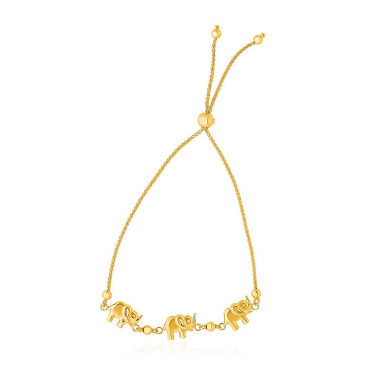 14k Yellow Gold Elephant Station Lariat Style Bracelet-0