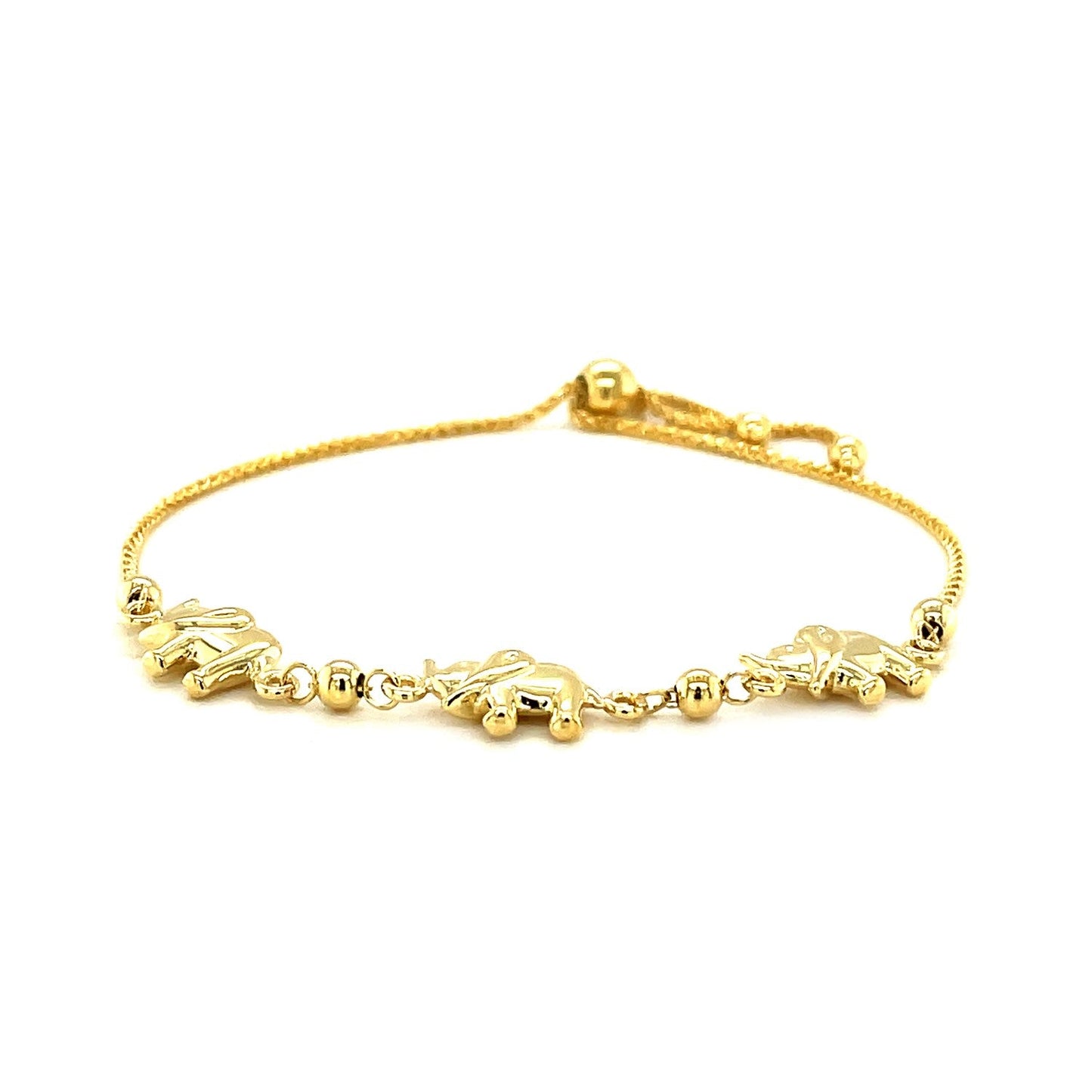 14k Yellow Gold Elephant Station Lariat Style Bracelet-1