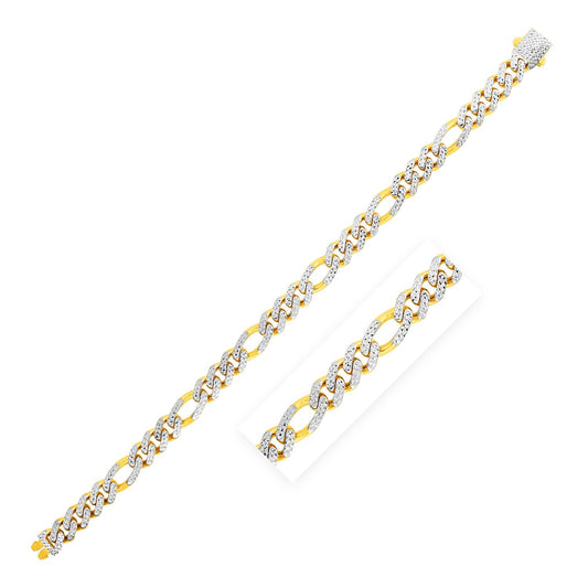 14k Yellow Gold White Pave High Polish Modern Lite Figaro Bracelet (8.0mm)-0