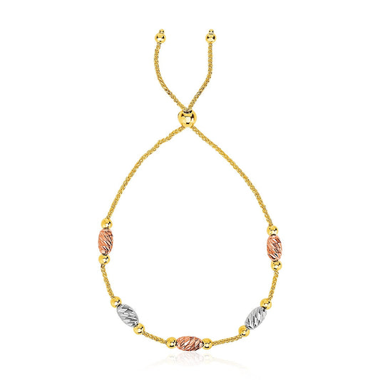 14k Tri-Gold Diamond Cut Oval Station Lariat Style Bracelet-0