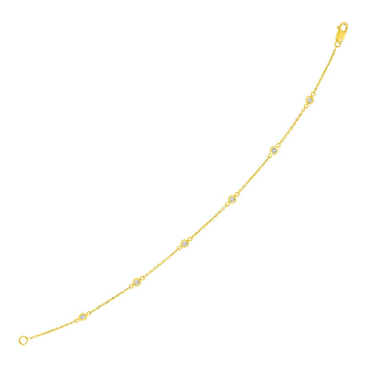 14k Yellow Gold 7 inch Bracelet with Diamond Stations-0