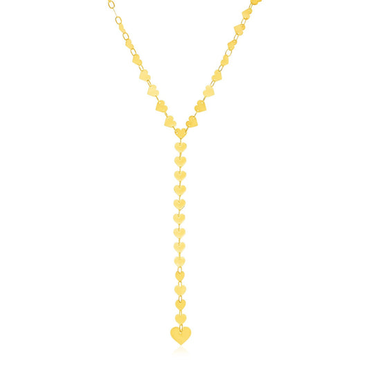 14k Yellow Gold Mirrored Heart Chain Lariat Necklace-0