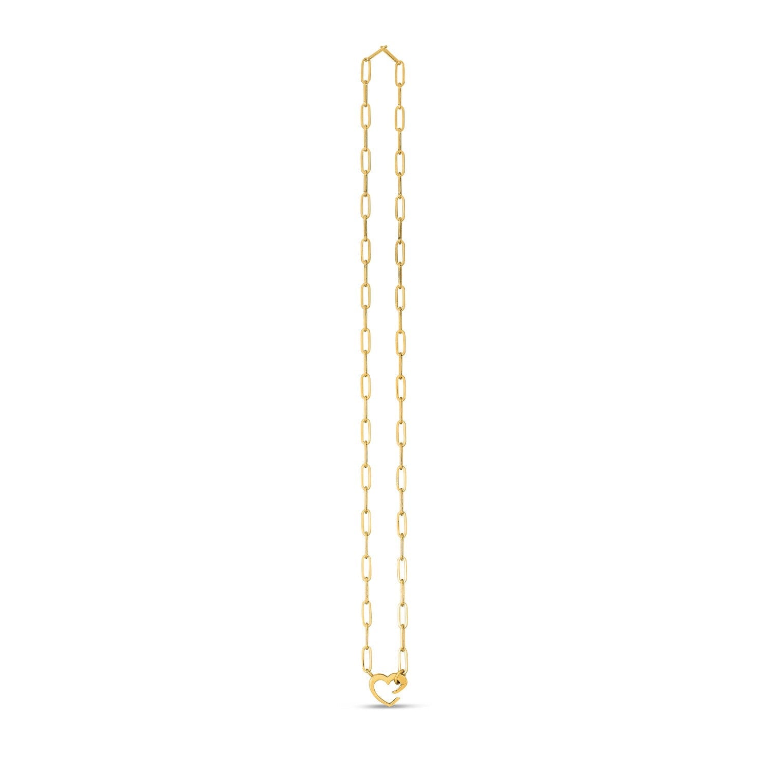 14k Yellow Gold Heart Element Paperclip Necklace-0